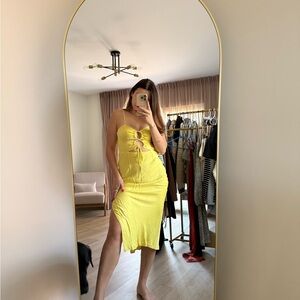 Yellow Sleeveless Cut-Out Midi Dress